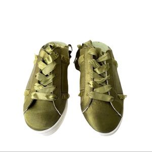 Free People Green Satin Slip On Sneakers